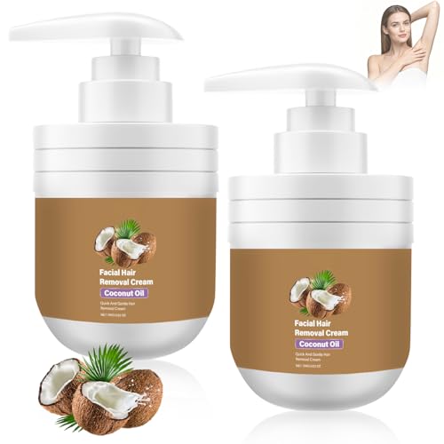 2Pcs Coconut Oil Facial Hair Removal Cream Facial Hair Removal Cream for Women Facial Depilatory Cream Coconut Oil Based Gentle Body Hair Remover Cream for Smooth Skin