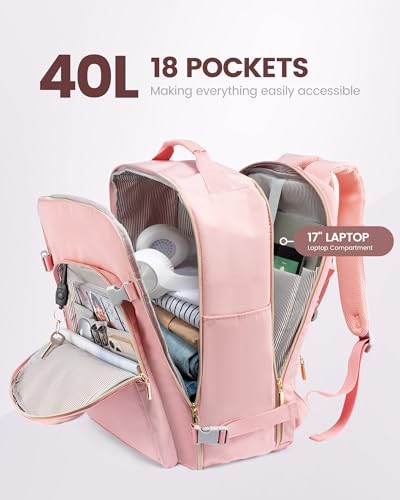 Image of LOVEVOOK 40L Travel Backpack Flight Approved Carry on Backpack,3 Packing Cubes,Waterproof Personal Item Travel Bag,TSA Carry on Luggage Suitcase Travel Essentials,Gifts for Women & Men,fits 17 inch Laptop