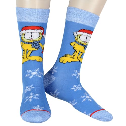 Bioworld Garfield Socks Men's Holiday Inspired Snowflake and Santa Hat Novelty Mid-Calf Adult Crew Socks 1 Pair