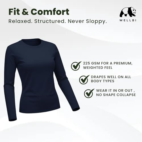 Image of Wellbi Bamboo Tshirt for Women | Full Sleeve Top | Soft Breathable Eco-Friendly Bamboo Fabric | Hypoallergenic Sustainable Fashion & Skin-Friendly Wear