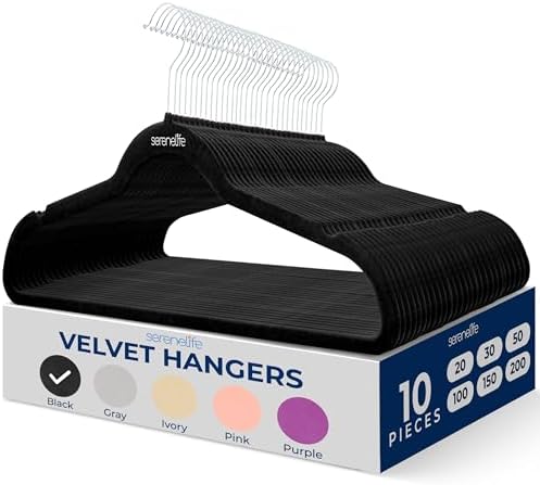 SereneLife 10 Pack Velvet Hangers – Non-Slip Clothes Hangers with...