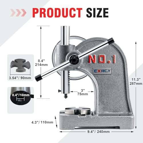 Image of CXRCY Arbor Press 1 Ton Round Ram with Hand Wheel, Cast Iron Upgraded Manual Arbor Press, 5.5 inch Maximum Height, Desktop Arbor Press, Metal Punch Press Machine for Stamping Bending Forming Stretching