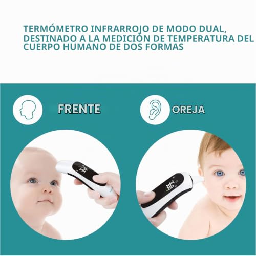 Miniatura 3 de SOLMIRA - Termómetro Infrarrojos FC-IR105, Sin Contacto, Medición en 1 Segundo, Preciso ±0.2°C, Modo Frente/Oído/Objetos, Memoria 35 Lecturas, Pilas y Bolsa Incluidas, Blanco