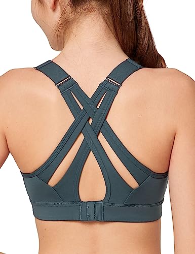 イベット スポーツブラ 揺れない レディース クロスバック 速乾 調整可能 ハイサポート スポブラ 大きいサイズ ランニング トレーニング ジム スポーツブラジャー 3XL Plus ダークグレー