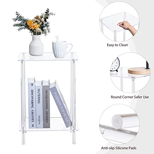Aquiver Small Acrylic Side Table - 13.4'' L X 11.5'' W X 19.6'' H Clear Nightstand - 2 Tiers Small End Table Bedside Table For Living Room, Bedroom #TOP3