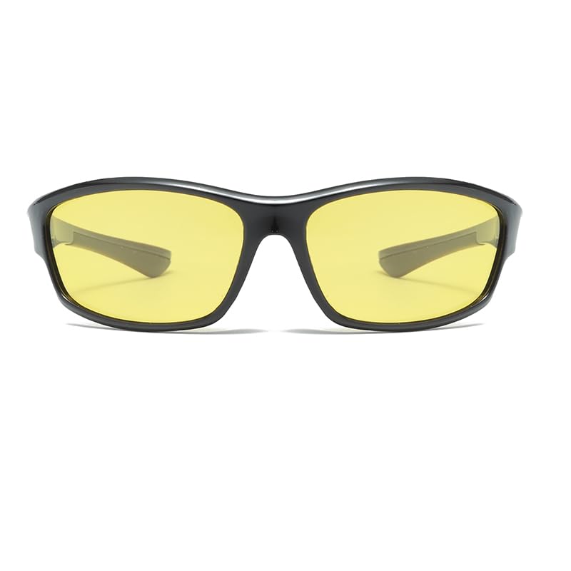 Long Keeper Polarized Night Vision Sunglasses Night Driving Glasses for Men Women Anti Glare Wraparound Sun Glasses (ShinyBlackLegsYellowLens) - Image 2