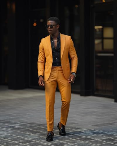 Men's 2 Piece Suit for Men Wedding for Groom Slim Fit Formal Suits Yellow Suit's Men Business Coat Pant2