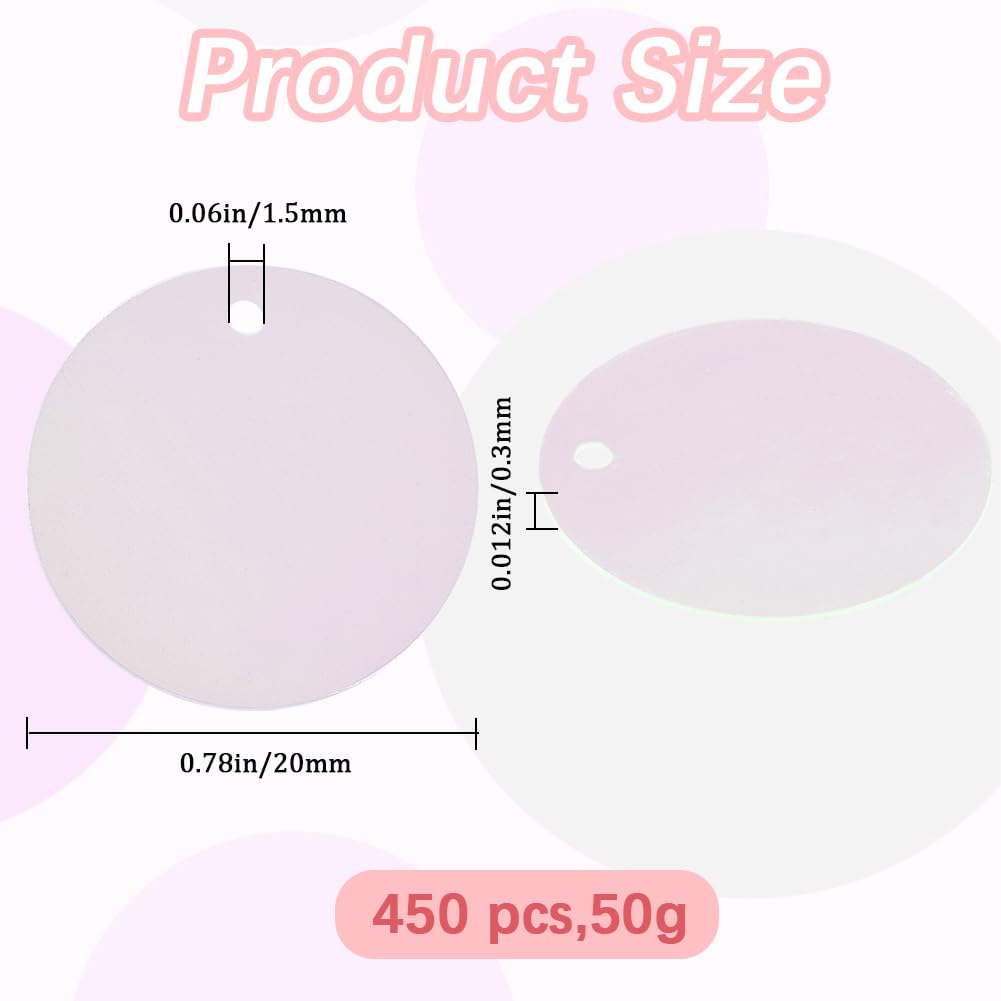 450 pièce de 20mm de Paillettes Rondes Plates Blanches en Vrac Transparentes en Vrac en Plastique PVC Irisé pour Couture Artisanat Bricolage Broderie Embellissement Fou