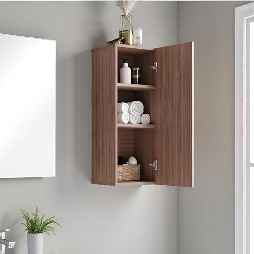 Image of FURNEASER Marbin Modern Engineered Wood Bathroom Storage Cabinet with Door | Wall Mount Utility Organizer for Wash Area, Living Room & Bedroom | Space Saving Multipurpose Unit (Exotic Teak)