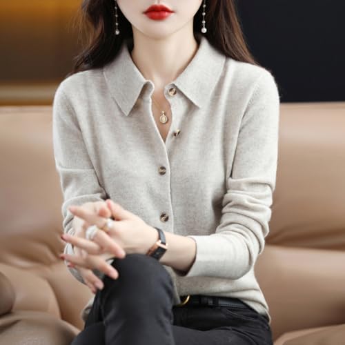 Cardigan Sweaters for Women 100% Wool Polo Neck Open Front Long Sleeve Button3