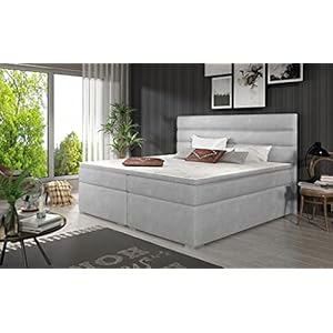 A-dekor home Boxspringbed ALPI hotelbed, continentaal bed, 140/160/180x200cm, grijs/zwart/wit/blauw/groen, bedlade, Bonell-matras, topper (180 x 200 cm, monolith 84 lichtgrijs)