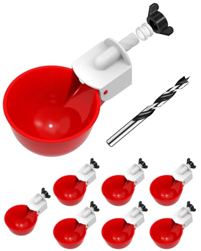 Psarnuk Chicken Waterer Cups (8 Pack) with 3/8 Drill Bit - Red