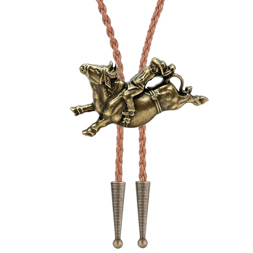 Image of Jeilwiy Bolo Tie for Men Western Cowboy Tie Necklace Gold Bolo Tie Leather Necktie Halloween Tie Accessories for Women