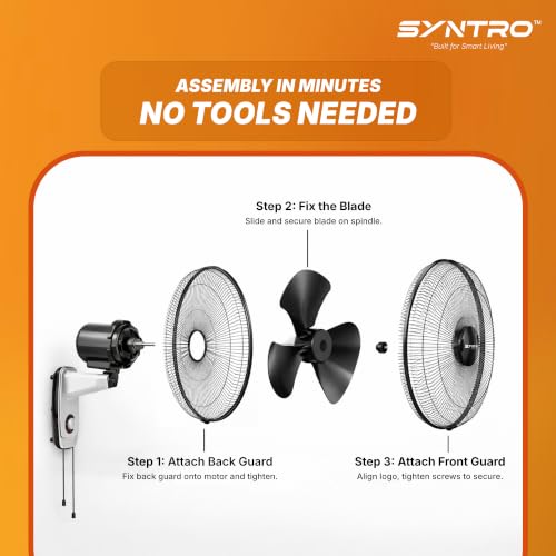 Image of Sytnro Neo High Speed Wall Fan 16 Inch (400 mm), 2300 RPM, Wide Oscillation, Strong Air Delivery, Energy Efficient, Black Grey