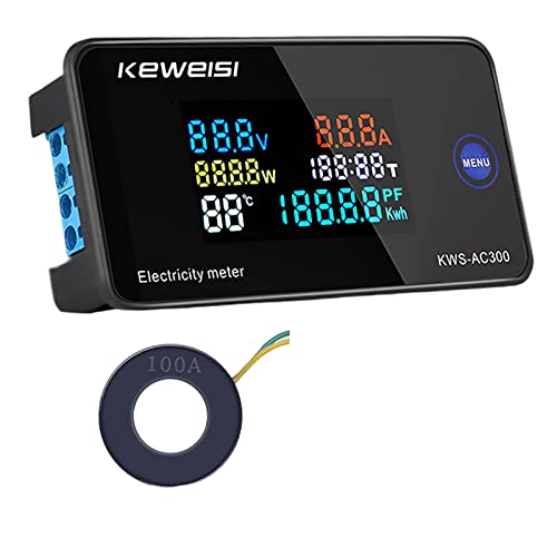 WANGCL Medidores de energía Digital LCD AC300-100A Monitor de energía Medidor Inteligente Amperímetro de voltímetro Multifuncional - con transformadores de Tipo Cerrado