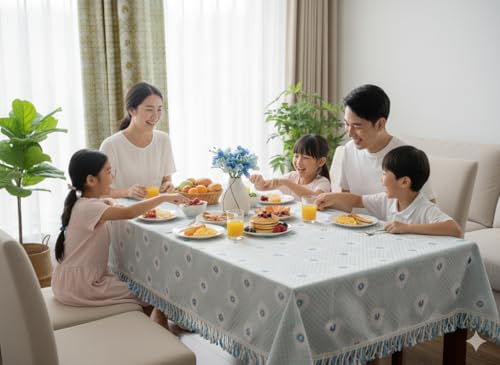 Image of Foil Print Table Cover 36x48 Inch (1 Pc) | Gold Printed Decorative Tablecloth for Center Table, Coffee Table & Small Dining Table (Light Blue)