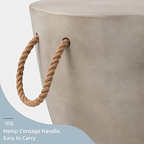 Hompus Concrete Outdoor Side Table Sets Of, 2 Pieces Drum Accent Light Gray Modern End Table, 17-Inch Round Coffee Table With Rope Handle Garden Stool Decor For Garden, Indoor, Living Room #TOP2