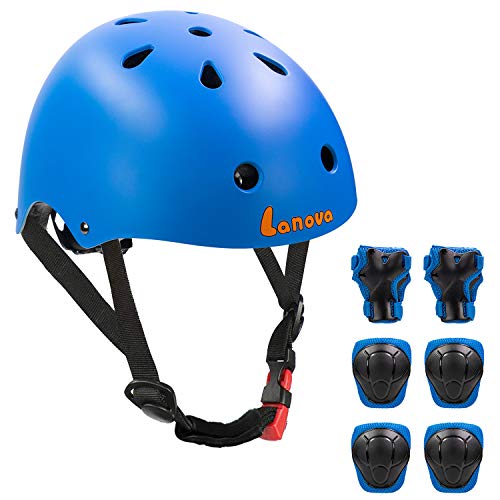 LANOVAGEAR Toddler Helmet for 3-8 Years Kids Helmet Knee Elbow Pads Wrist Guards Adjustable Bike Skating Skateboard Helmet for Kids