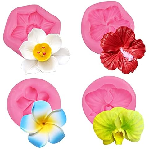 4 Pieces Flower Blossom Silicone Fondant Molds Orchid Chocolate Candy Molds for Chocolate Candy Fondant Gum Paste Sugar Craft Cake Topper Decorating Tools Cover