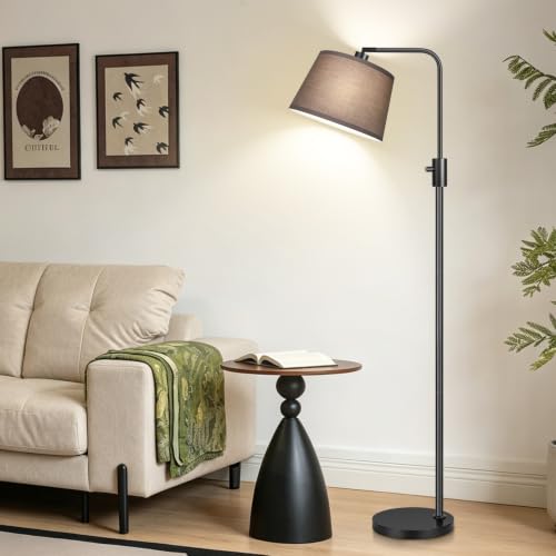 Image of 【Upgraded】 Dimmable Black Floor Lamps, 1000 Lumens LED Edison Bulb Included, Arc Black Floor Lamps for Living Room Modern Standing Lamp with Khaki Shade, Tall Lamps for Living Room Bedroom Office