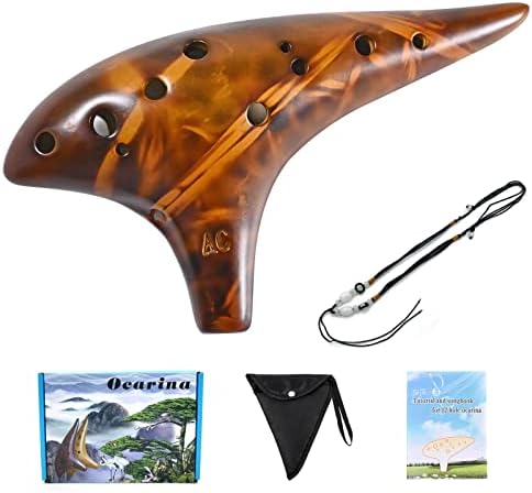 Ocarina,12 Holes Alto C Key Ceramic Ocarinas with Songbook Neck Strap Bag,Musical Instrument Gift for kids&Adults (Yellow)