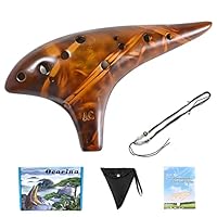 LIEKE Ocarina 12 Löcher Alto C Straw Smoked Okarina Flöte, Keramik Okarinas mit Songbook-Halsriemen, Musikinstrument, Geschenk für Kinder und Erwachsene (Gelb)