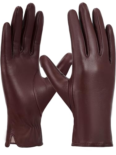 GSG SINCE 1998 Gants d’Hiver Femme en Cuir Véritable – Sans Chrome, Tactiles, Doublés Laine marron châtain S