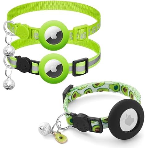 2 Pack Airtag Cat Collar & 1 Pack Fruit Airtag Cat Collar Breakaway with Bell,Reflective Kitten Collar with Apple Airtag Cat Collar Holder,Adjustable 7-12In… Cover