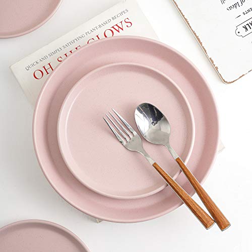 Image of Stone Lain Albie Stoneware 32-Piece Modern Dinnerware Set, Kitchen Plates and Bowls Sets, Service for 8, Pink, Microwave & Dishwasher Safe