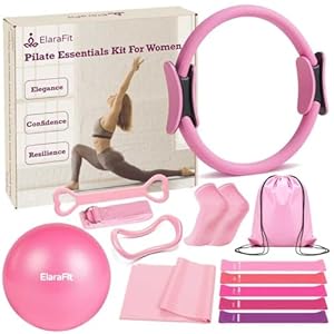 Home Pilates Kit for Women Pilates Equipment Ring and Ball Set Magic Circle Hoop with 5 Resistance Bands Compact Toning Fitness Essentials Starter Set Accessories