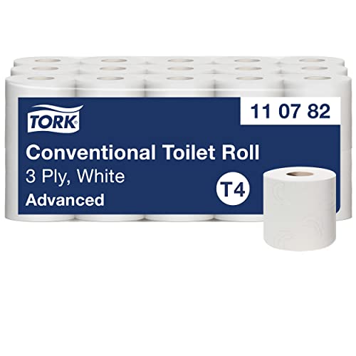 Tork 110782 Rotoli Carta Igienica tradizionale Advanced Extra Soft, 3 veli, compatibile con sistema T4, 30 rotoli (30 x 250 strappi), bianca