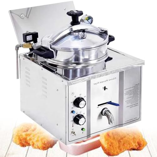 Freidora Comercial de Sobremesa de 16 Litros, Máquina para Freír Pollo a Alta Presión de Acero Inoxidable, Freidora Eléctrica Multifunción, 3000 W