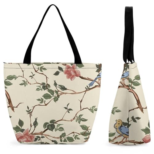 Sac de shopping pour voyage motif oiseau rétro grand cabas bandoulière pour femme