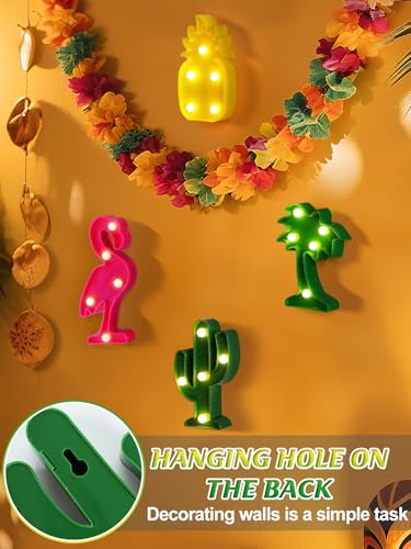Image of 4Pcs Hawaiian Small LED Lights Signs, Summer Tropical Party Decorations