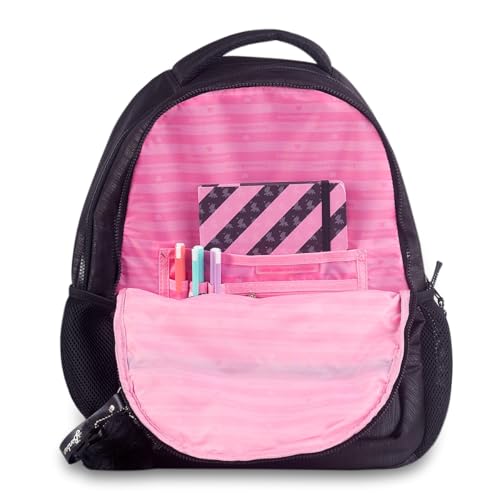 Mochila de Costas Rebecca Bonbon Escolar Feminina RB24527 17” Preta em Crinkle Lurex com Bolso Antif