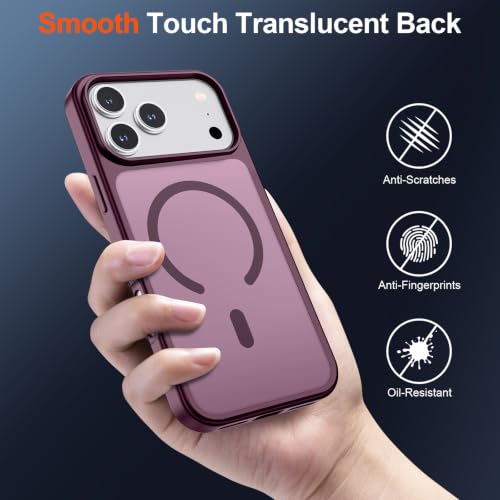 Image of SUPFINE Magnetic for iPhone 17 Pro Max Case with Screen Protector (Compatible with MagSafe)(Military Grade Drop Protection) Translucent Matte Phone Cover,Wine Red