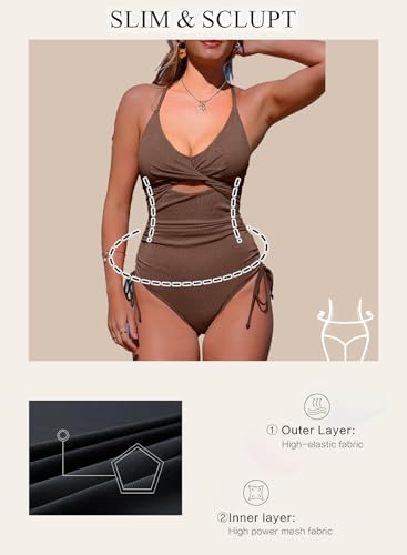 Aleumdr Women's Ribbed One Piece Swimsuit Tummy Control High Cut Bathing Suit Sexy V Neck Criss Cross Monikini4