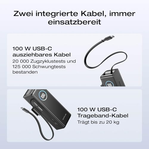 EcoFlow Powerbank 25000mAh 100W mit 67cm ausziehbarem Kabel und TFT-Display – Ansicht 3
