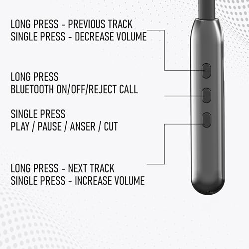 Image of RD M-190 ELEGA Wireless Headphones In Ear Neckaband with 10MM Drivers, Bluetooth v5.3, Playtime Upto 90 Hrs, 1-2 Hrs Fast Charging with Type-C Port, Auto Magnetic Connect, Multi-Function Button Black