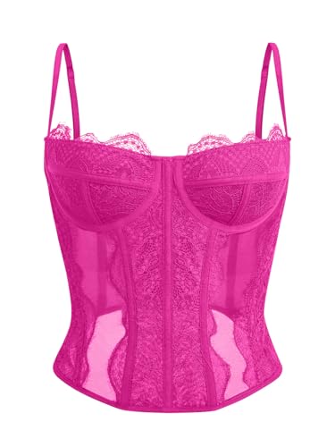 Corset top for women with lace patchwork and spaghetti straps