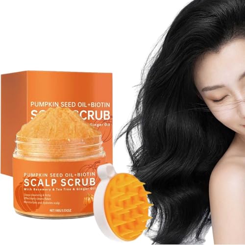 Exfoliante para el cuero cabelludo seco, exfoliante con aceite de semilla de calabaza y masajeador, limpieza profunda y cuidado capilar. Alivia la picazón y la caspa para un cabello más saludable (1)