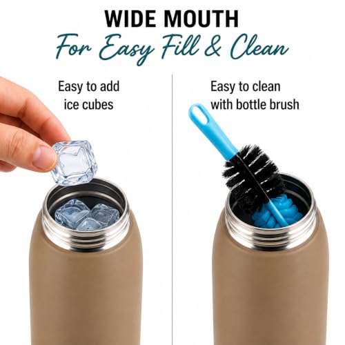 Image of CELLO Puro Steel-X Flint 900 Insulated Water Bottle 650 ml, Light Brown | Easy Press Open Flip Top, Easy to Carry with Handle Leak Proof Inner Steel Water Bottle for School Kids, Office Gym Travel