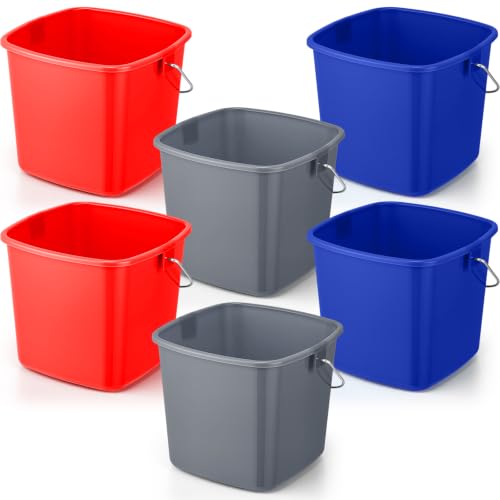 Image of Zhehao 6 Pcs 3 Quart Small Sanitizer Cleaning Bucket, Red,Dark Blue,Gray