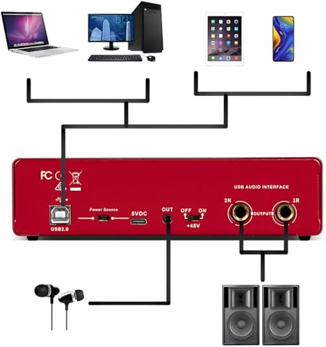 Image of Powerpak AI-06 2 Channel Audio Interface | 24-bit /192kHz High Fidelity Recording, 48V Phantom Power Support | XLR /MIC /LINE inputs | Plug and Play-No Drivers for Recording, Podcaster