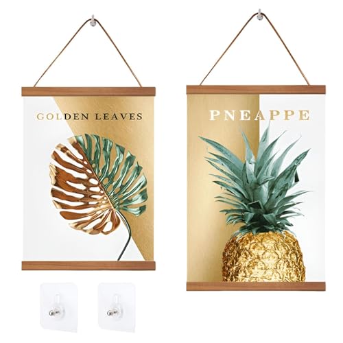 KATLKIU 2 marcos magnéticos de madera 21/31 cm - Marco de pared reutilizable con ganchos para impresiones A4, fotos, pinturas, decoración del hogar y la oficina