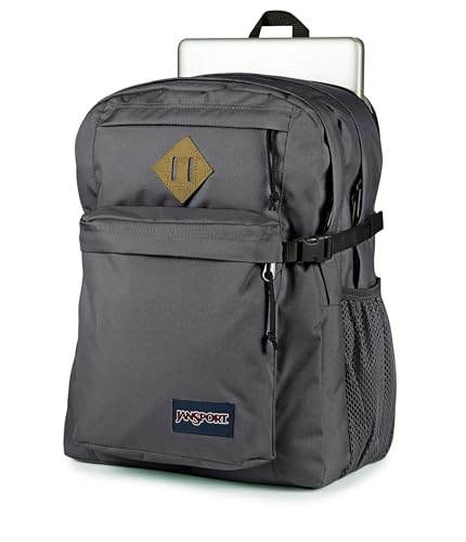 Image of JanSport Main Campus Backpack - Travel or Work backpack w 15-Inch Laptop Sleeve and Dual Water Bottle Pockets, Smokey Grit