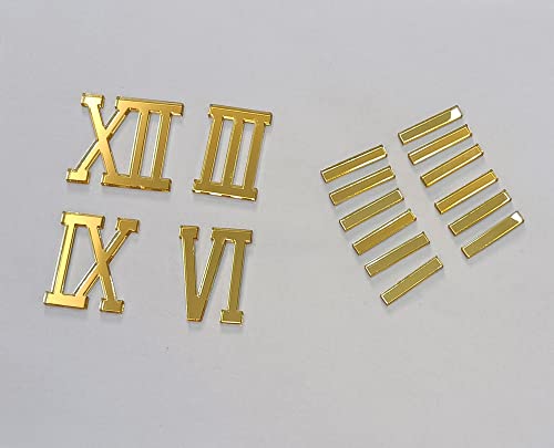 Yuxuanish 2 Sets of Acrylic Gold Roman Numerals,Numerals &Dashes for Epoxy Resin Wall Clock Replacement Repairing Clock Accessories (Gold Mirror,4CM)