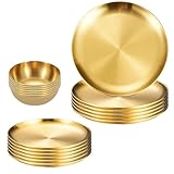 YZDKR Bandeja multiusos de acero inoxidable Juego de 18 platos redondos for mojar, vajilla acero inoxidable, for ensalada, fruta, postre, pastel, fiesta(Gold)