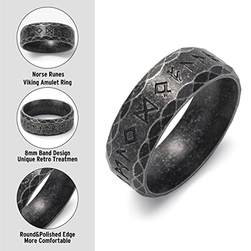 Viking Rings for Men Norse Viking Raven Runes Vegvisir Compass Amulet Ring Jewelry for Men Women Boys Size 7-132