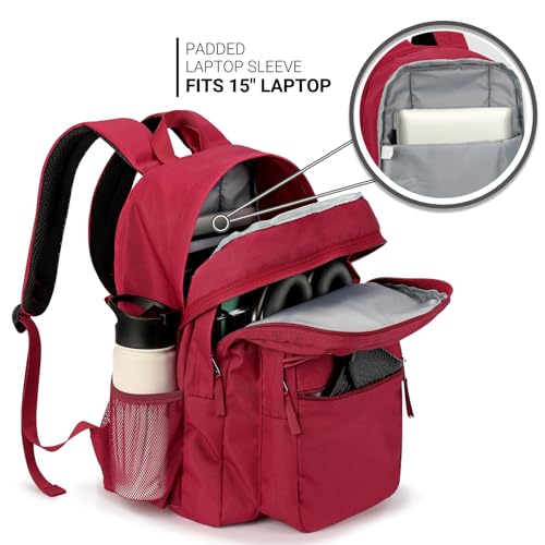 Image of ZORFIN 26L Backpack for College, and Travel: Water Resistant Bookbag - Russet Red